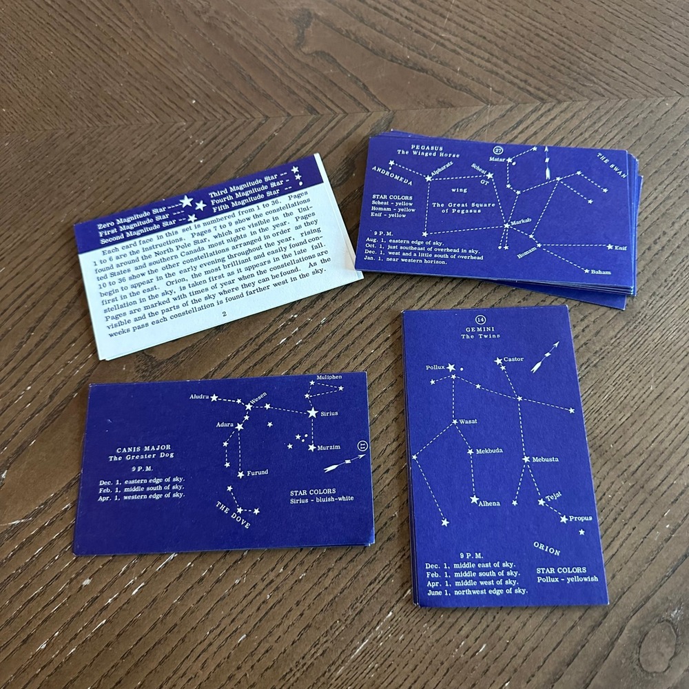 Vintage Constellation Flash Cards Astronomy Star Map Educational Set Blue White